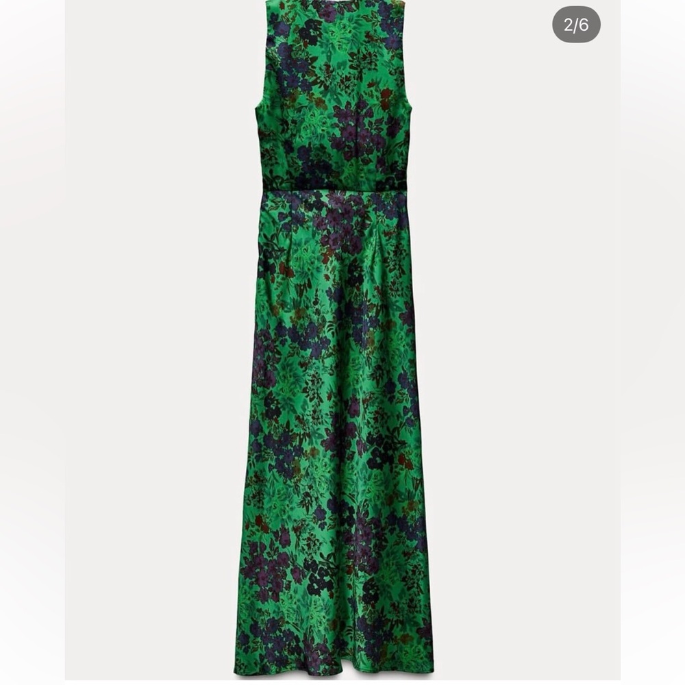Zara Green and Purple Floral Midi Dress - Picture 4 of 12